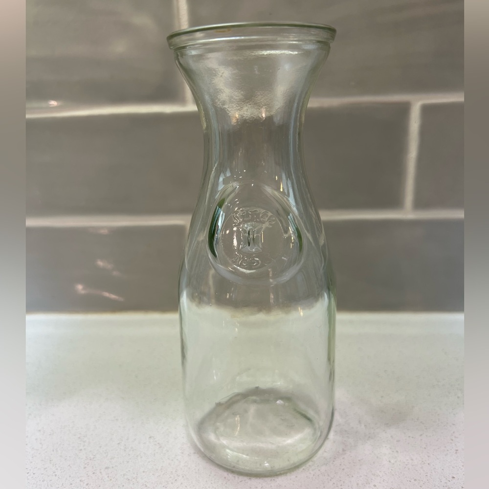 Small Vintage Milk Wine Juice Decanter Carafe Bottle Since 1852 Old Clear Glass